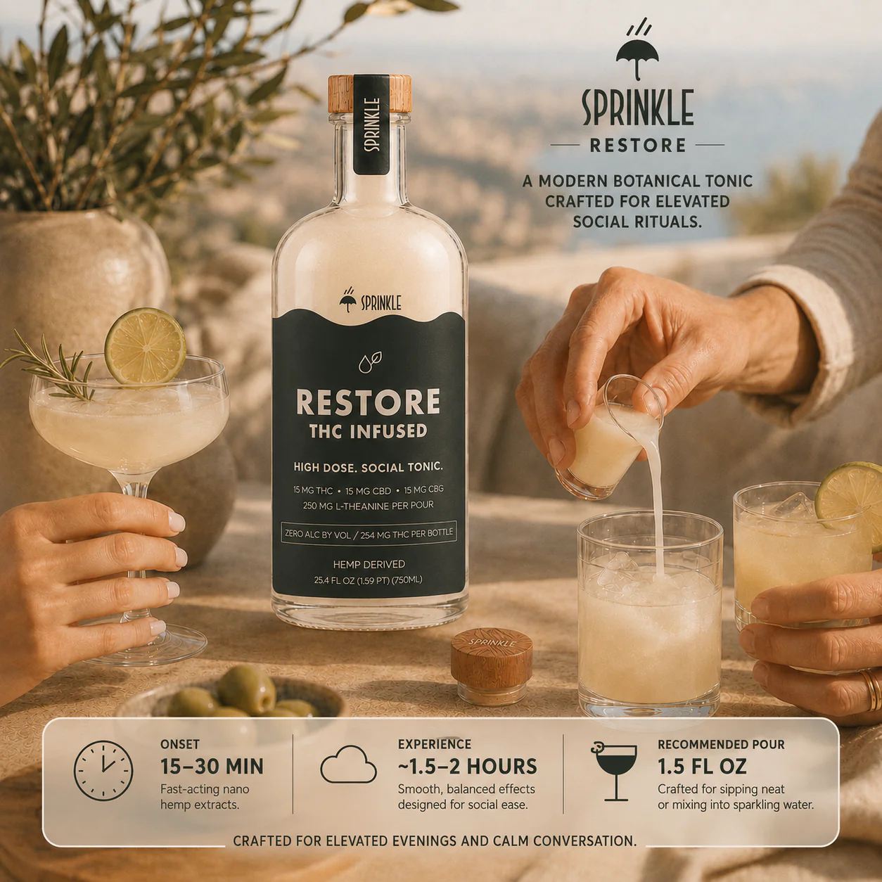 *Limited Edition Release* Sprinkle Restore 15mg THC Social Tonic | 750mL Bottle - Image 3